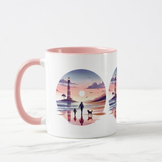 灯台の夕焼け海岸シーン マグカップ (左)