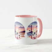 灯台の夕焼け海岸シーン マグカップ (正面右)