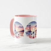 灯台の夕焼け海岸シーン マグカップ (正面左)