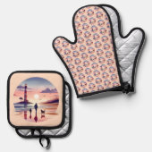灯台の夕焼け海岸シーン 鍋つかみ&鍋敷きセット (正面/裏面)