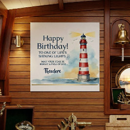 灯台の誕生日お祝い輝く光 ポスター