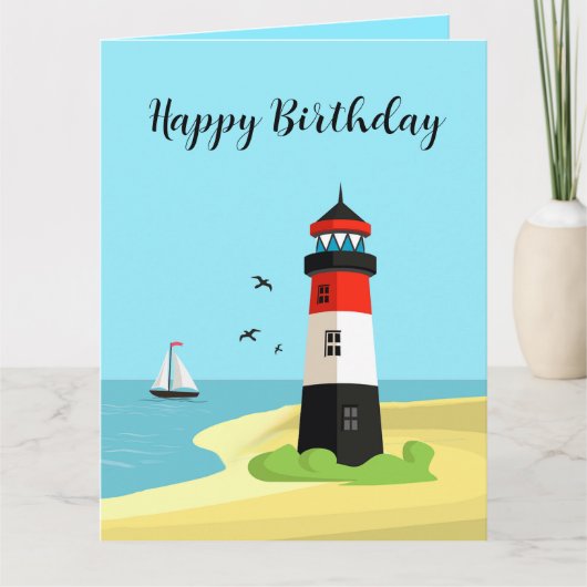 灯台の風景デザインの誕生日カード カード (正面)