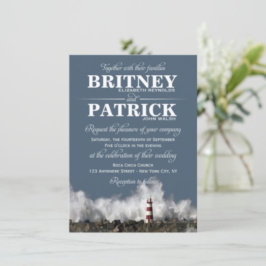灯台テーマの航海の結婚式招待状 招待状 (スタンド正面)