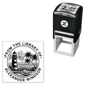 灯台ビーチのヤシの木 図書館 本の名前 セルフインキングスタンプ (インサイチュ)