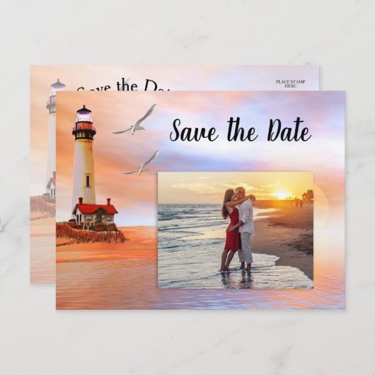 灯台ビーチの保存日付の写真カード 案内ポストカード (正面/裏面)