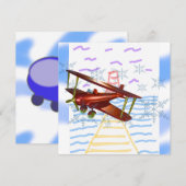 灯台桟橋の複葉機 青い波 招待状 (正面/裏面)