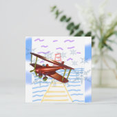 灯台桟橋の複葉機 青い波 招待状 (スタンド正面)