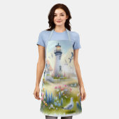 灯台沿いのコーストルカットのコットンによる春の花 エプロン (着用した状態)