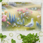 灯台沿いのコーストルカットのコットンによる春の花 キッチンタオル (折り畳み)