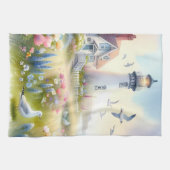 灯台沿いのコーストルカットのコットンによる春の花 キッチンタオル (横)