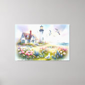 灯台沿いのコーストルカットのコットンによる春の花 キャンバスプリント (正面)