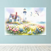 灯台沿いのコーストルカットのコットンによる春の花 キャンバスプリント (インサイチュ (ウッドフロア))