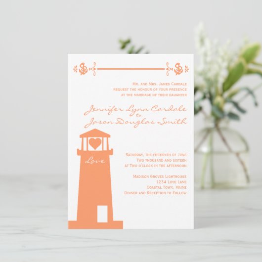 灯台結婚式の開催地の珊瑚の航海のな招待状 招待状 (スタンド正面)