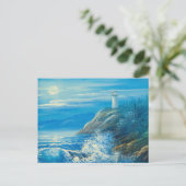 灯台絵画の上の満月の ポストカード (スタンド正面)