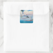 灯台絵画の近く飛んでいるのカモメ スクエアシール (バッグ)