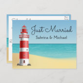 灯台航海のたった今結婚しましたビーチ結婚式 案内ポストカード (正面/裏面)