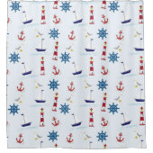 灯台航海の、ボート、いかり海をテーマにした シャワーカーテン (正面)