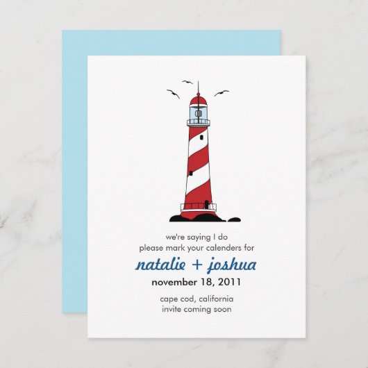 灯台行先の結婚式の保存日付カード セーブザデート (正面/裏面)