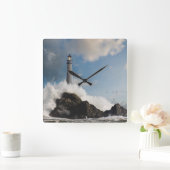 灯台 |クラッシュ波のある灯台 スクエア壁時計 (ホーム)