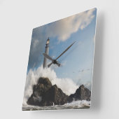 灯台 |クラッシュ波のある灯台 スクエア壁時計 (傾斜)