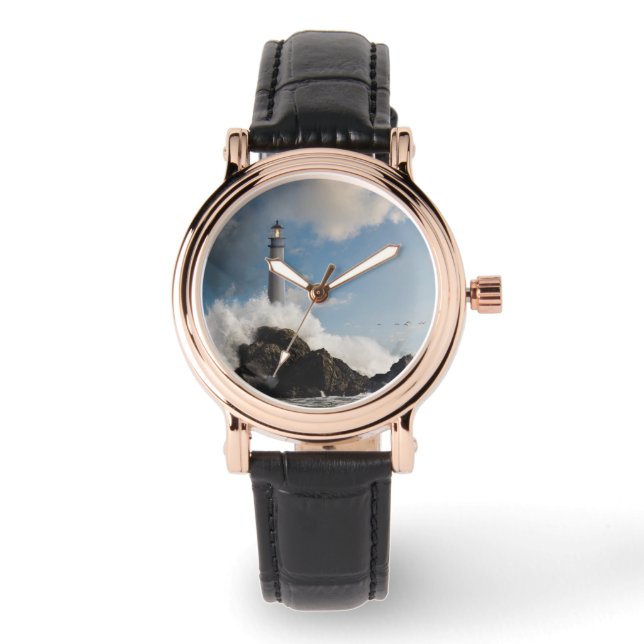 灯台 |クラッシュ波のある灯台 腕時計 (正面)