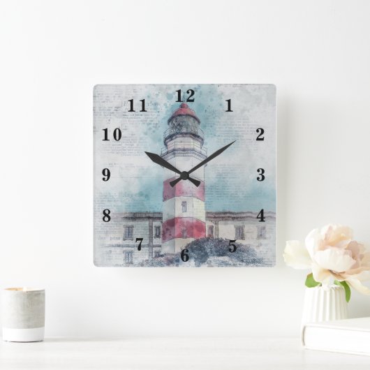 灯台 スクエア壁時計 (ホーム)