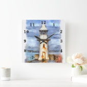 灯台 スクエア壁時計 (ホーム)