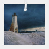 灯台 |フランクフォートライトハウスミシガン湖 ガラスオーナメント (裏面)