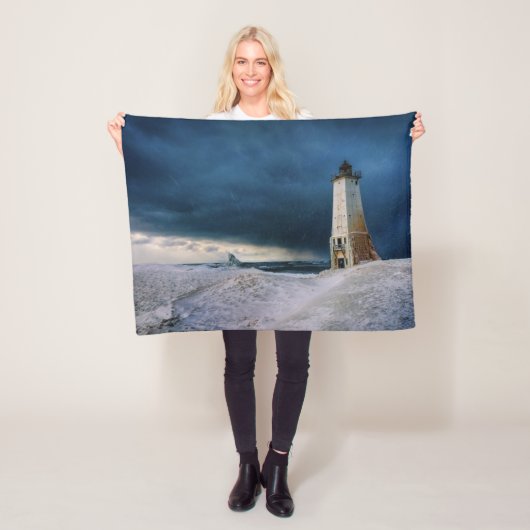 灯台 |フランクフォートライトハウスミシガン湖 フリースブランケット (インサイチュ)