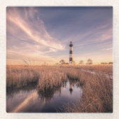 灯台 |ボーディアイランドアウターバンクNC ガラスコースター (正面)