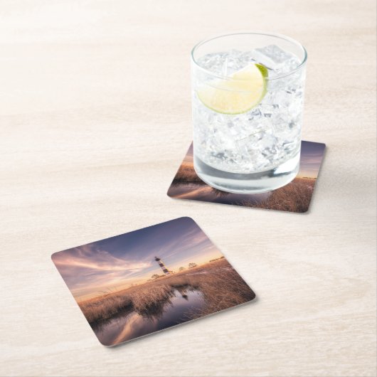 灯台 |ボーディアイランドアウターバンクNC スクエアペーパーコースター (インサイチュ)