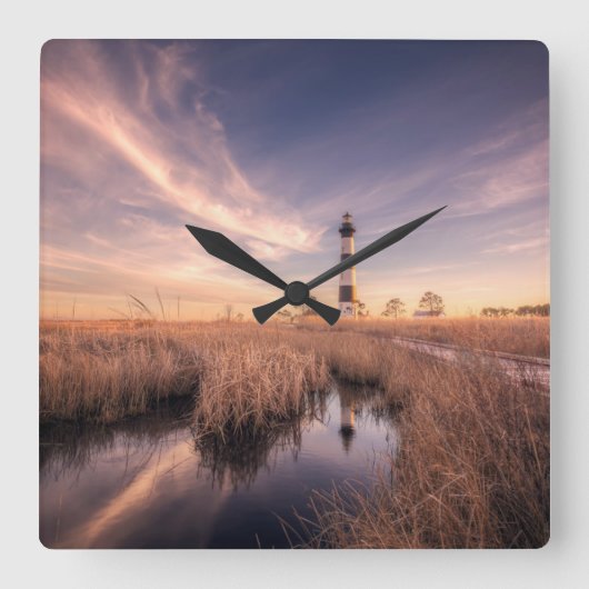 灯台 |ボーディアイランドアウターバンクNC スクエア壁時計 (正面)