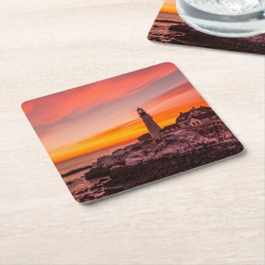 灯台 |ポートランドケープエリザベスメイン スクエアペーパーコースター (アングル)