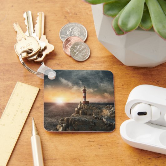 灯台 |レッド&ホワイトライトハウス キーホルダー (デスク)