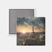 灯台 |レッド&ホワイトライトハウス マグネット (正面/裏面)