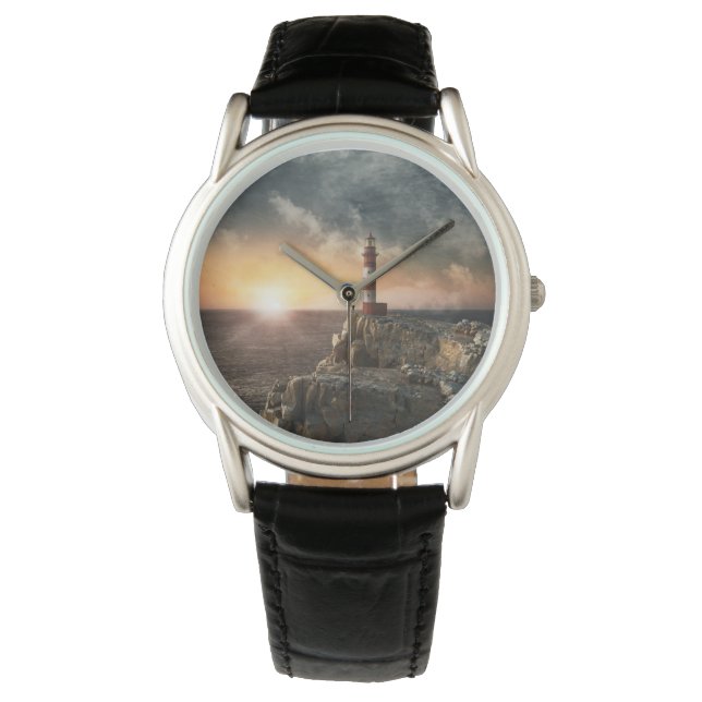 灯台 |レッド&ホワイトライトハウス 腕時計 (正面)