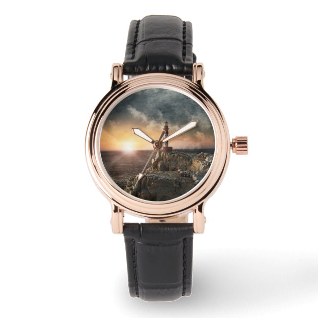 灯台 |レッド&ホワイトライトハウス 腕時計 (正面)