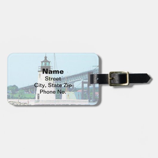 灯台，橋とボート， Newport, RI ラゲッジタグ (正面横)