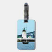 灯台，橋とボート， Newport, RI ラゲッジタグ (裏面縦)