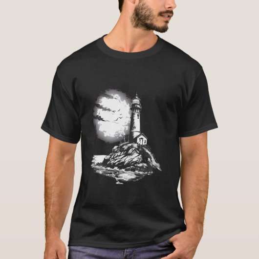 灯台 海辺の家 帆船 海 ビーチ ライト H Tシャツ (正面)