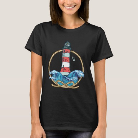 灯台 海 カモメ 海岸 北モイン Tシャツ (正面)