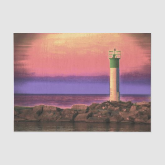 灯台 色鮮やかな紫とピンクの夕焼け 薄葉紙 (正面)