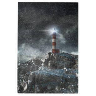 灯台 Light house in the Storm メタルプリント