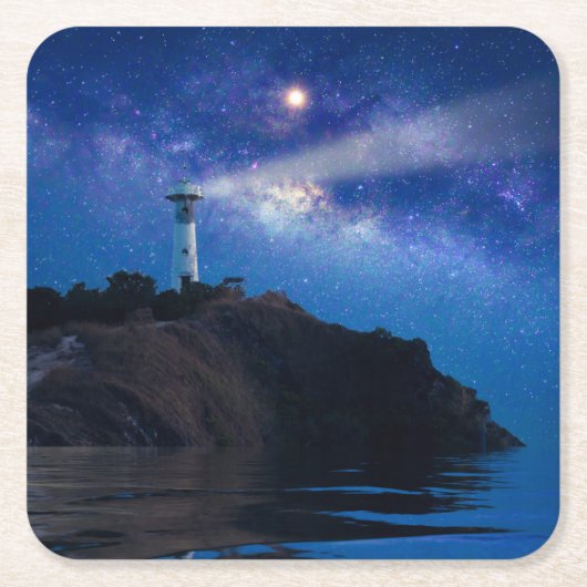 灯台 | Starry Night Lighthouse スクエアペーパーコースター (正面)