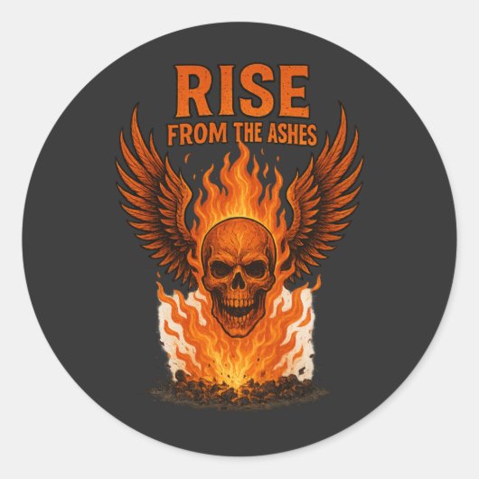 灰から立ち上がる – 炎のスカルと炎 ラウンドシール (正面)
