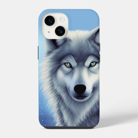 灰と白のオオカミの肖像画  iPhoneケース (裏面)