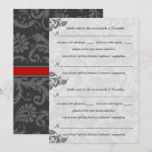 灰と赤のダマスク・スワール　出欠お知らせはがき 招待状 (正面/裏面)