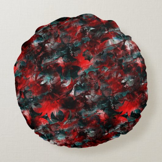 灰に華やかな赤葉い落ちた ラウンドクッション (裏面)