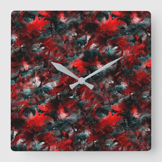 灰の上に派手な赤い葉粉を落ちた入れた食感 スクエア壁時計 (正面)