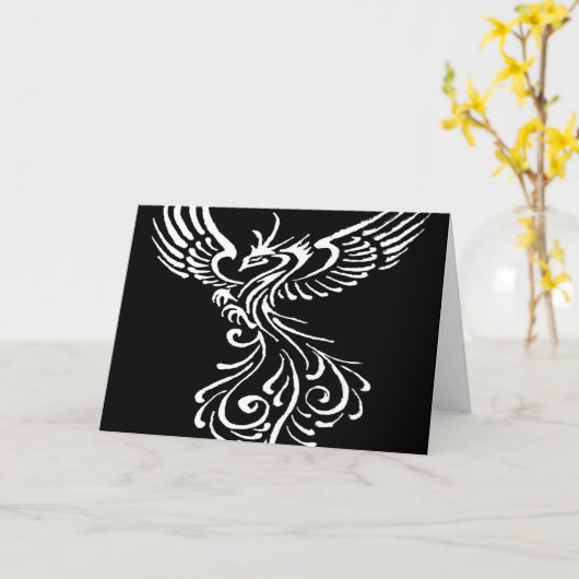 灰フェニックスホワイトから上昇イラストレーション カード (黄色い花)